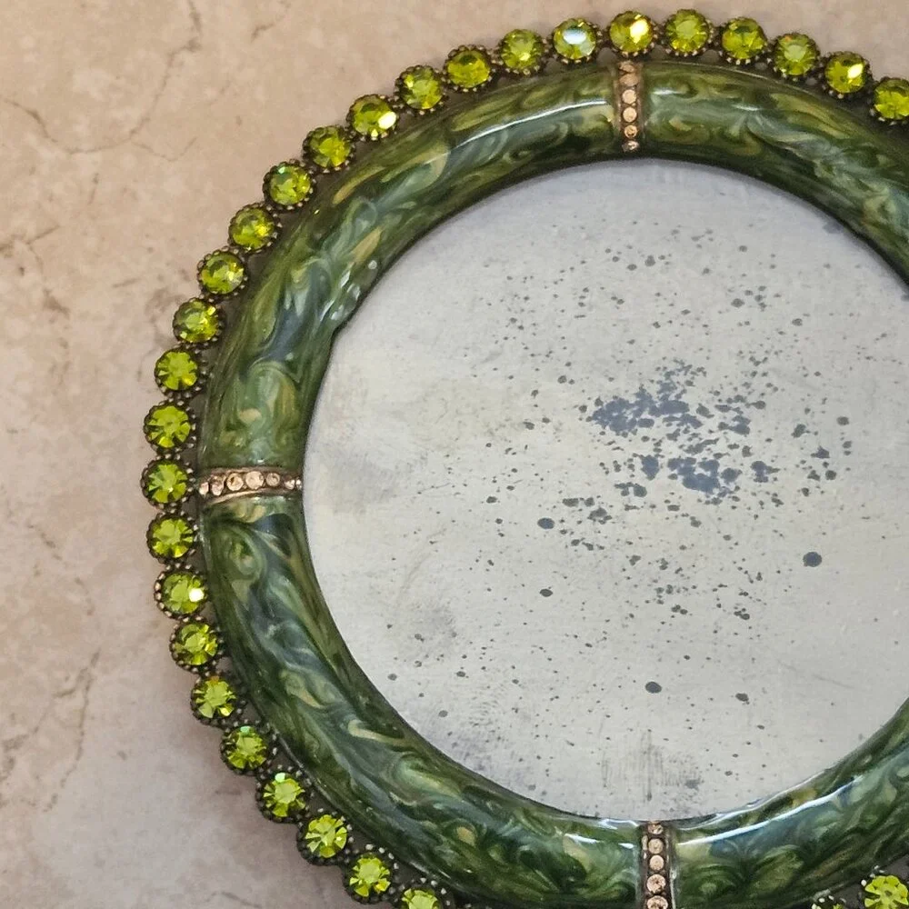 RARE JAY STRONGWATER GREEN SWIRL MARBELIZED PAVE CRYSTAL EDGE JEWEL ENAMEL FRAME